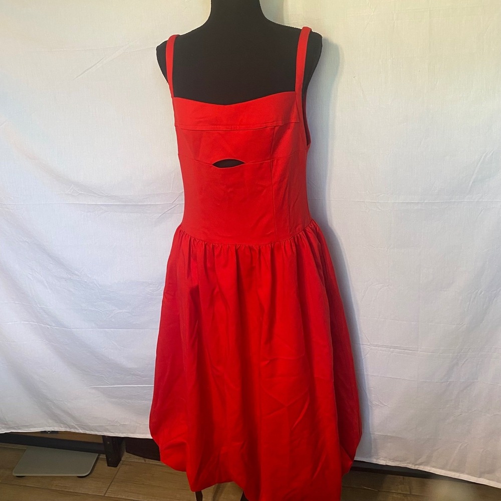 ASTR The Label Red Cutout Midi Dress Square Neck Sleeveless Bubble Hem